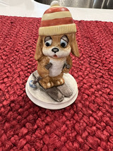 Vintage Lefton China Ceramic Figurine Ski Dog Puppy Hand Painted Animals Decor - £12.05 GBP
