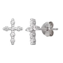 0.25CT Round Simulated Diamond Cross Stud Earrings 14K White Gold Plated Silver - £29.45 GBP