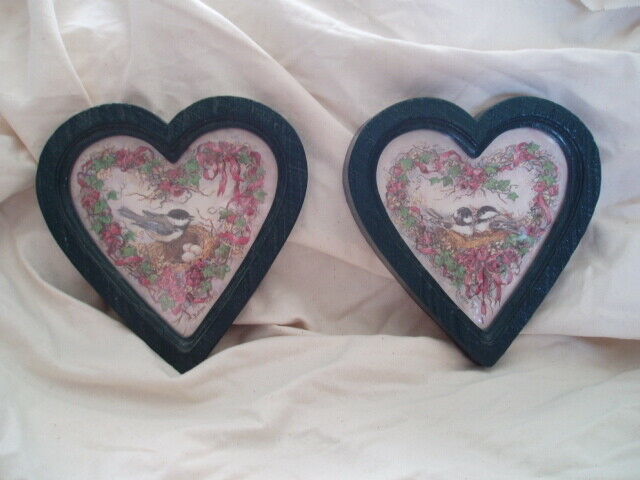 Home Interiors & Gifts Chickadee Heart Accent Pictures Homco Set of 2 - $10.00