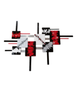 Modern Red n Black Abstract Wood with Metal Wall Art, Large 51x36 -Art69 - $475.19