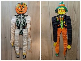 Beistle Halloween Pair Pumpkin Scarecrow Tissue Accordion Dancer Holiday Die Cut - £25.92 GBP