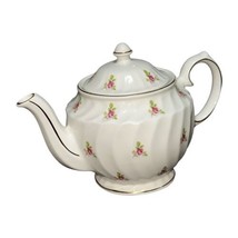 Vintage Windsor Porcelain Swirl Pink Roses Gold Trim 40 Oz. England Teapot - £31.34 GBP
