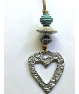 Silver Alloy Heart Pendant with Beads on Tan Cord Necklace 24&quot; - £6.28 GBP