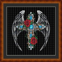 WINGED CROSS with ROSES  - pdf  cross stitch chart. Original Artist Unknown - $12.00