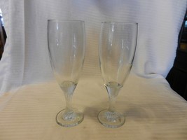 Pair of Clear Glass Fluted Beer Glasses Footed with Spiral Stem - £31.85 GBP