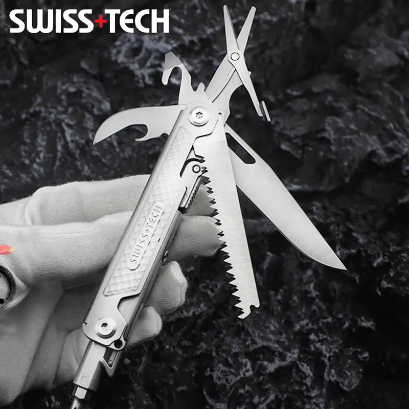 SWISS TECH 11 in 1 Mini Multitool Folding Knife EDC Tactical Camping Survival - £21.74 GBP