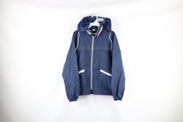 Vintage 90s Orvis Mens Small Striped Hooded Full Zip Windbreaker Jacket Blue - £38.62 GBP
