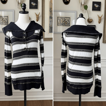 Free People Knit Trim Combo Top Black White Olive &amp; Gold Metallic Stripe M - $431.64 MXN