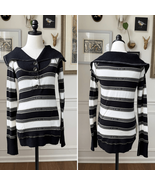 Free People Knit Trim Combo Top Black White Olive &amp; Gold Metallic Stripe M - $429.69 MXN
