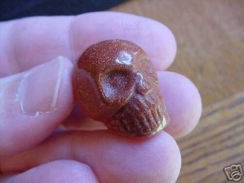 #HH-14 HUMAN SKULL GOLDSTONE stone GEM skulls Brazil gemstone - $8.59