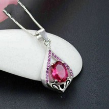 1.50Ct Oval Cut Lab-Created Ruby Women Pendant 14k White Gold Plated - £117.47 GBP