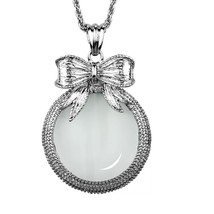 Rhodium Plated Magnifier Pendant with Bow and Clear Crystals 26.5 Inch - £10.46 GBP