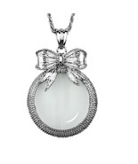 Rhodium Plated Magnifier Pendant with Bow and Clear Crystals 26.5 Inch - $13.30