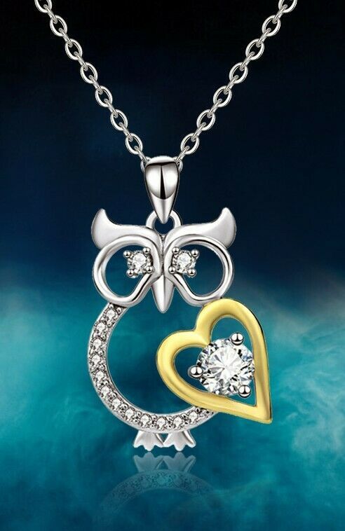 Primary image for Feuille Infini Chouette Pendentif Coeur Amour W / Chaîne et Un Or Grand Gemme