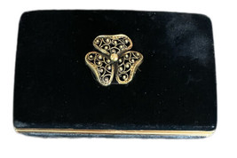 Antique Black Velvet Jewelry  Box With   Brass Top Design Amulet - £31.10 GBP