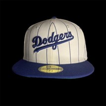 Los Angeles Dodgers New Era 59FIFTY Off White Pinstripe Script Hat Cap 7 3/8 - £30.03 GBP