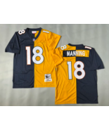 Denver Broncos 18 Peyton Manning Football Js Black+Yellow Retro Men&#39;s St... - $91.04 CAD