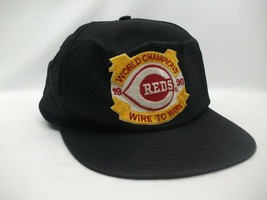 Cincinnati Reds World Champions 1990 Patch Hat VTG Black Snapback Baseball Cap - £24.53 GBP