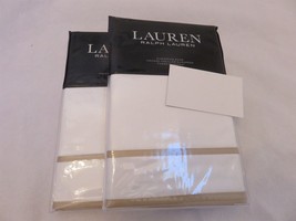 2 Ralph Lauren Spencer Border Euro Shams Tan $270 - $75.79
