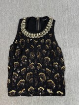 Badgley Mischka Top Womens Small Black Gold Beaded Collar Sequin Lace Party - $59.39