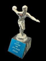 Vintage Bowling Trophy Metal Bowler Wood Base 1960s Navy Bowling League 7&quot; - $335.51 MXN