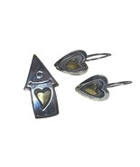 Sterling Silver Artisan Jewelry Pin &amp; Earrings Set Heart Shaped Mexico - $645.85 MXN