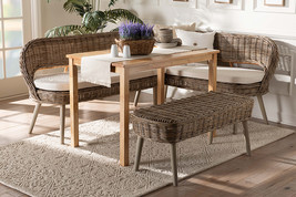 Vologne Greywashed Seagrass Bench and Wood Table 4Pc Dining Nook Set - $20,879.50 MXN