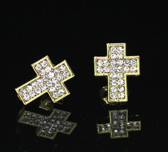 Men Women Cross CZ Earrings Stud Gold Plated Hip Hop Fashion Stainless Steel - £7.18 GBP