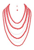 HW Collection Chunky Red and White Seven Layered Beads Necklace and Earrings, 17 - £10.21 GBP