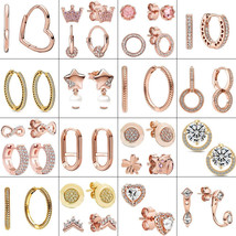 New Design Rose Golden Hoop Earrings Sparkling Round Stud Earrings jewelry gifts - $13.50