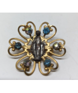 Vintage  VIRGIN MARY AB Rhinestone Brooch Gold Tone Catholic  LACEY Pin ... - $16.83