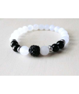 Two Natural white jade and black onyx stackable boho bracelets. Handmade. $48. - $20.00