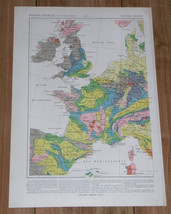 1925 Vintage Geological Map Of Western Europe / France Great Britain Netherlands - £15.29 GBP