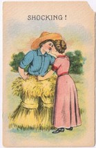 Postcard Shocking Couple Kissing Over Wheat Sheaves - £2.32 GBP
