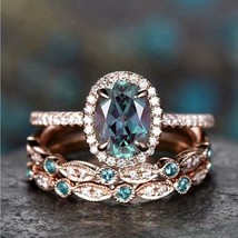 3pcs/set Stylish Oval-shaped Zircon Rings Rose Gold Band SIZE 9 - $24.50