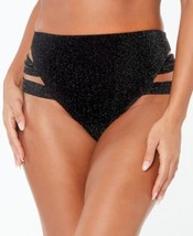 Bar III Black Shimmer Strappy-Leg High-Rise Bikini Swim Bottoms, Us Medium - £14.98 GBP