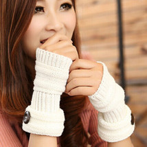 White Knit Long Wrist Fingerless Gloves Winter Warmer Fashion Gloves - £9.62 GBP