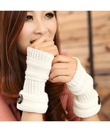 White Knit Long Wrist Fingerless Gloves Winter Warmer Fashion Gloves - £9.60 GBP