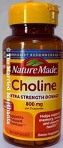 Nature Made Choline Extra Strength 800 mg per 3 caps 60 each 4/2026 FRESH! - $11.45