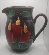 CHRISTMAS Handmade Water Pitcher Candle And Holly Decor - $19.80