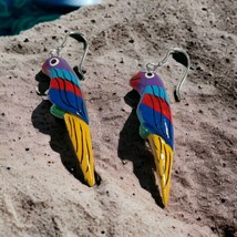 Parrot Vintage Tropical Bird Jewelry Earrings Hand Painted Wooden Womans Costume - £11.39 GBP