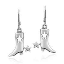 Stylish Stars and Cowboy Boots .925 Sterling Silver Dangle Earrings - £16.26 GBP