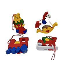 Vintage Set of 4 Silvestri Painted Wood Puzzle Christmas Tree Ornaments 3.5&quot; - £12.48 GBP