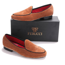 Handmade FERUCCI Plain Brown Men Velvet Slippers loafers davucci - £79.63 GBP