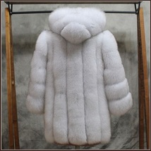  Long Full Pelt Hooded Snow White Fox Faux Fur with Long Sleeves Luxury Fur Coat image 3