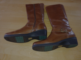 SPRING STEP LADIES BROWN KNEE-HIGH ZIP BOOTS-10M-WEDGE-WORN ONCE-NICE - £35.35 GBP