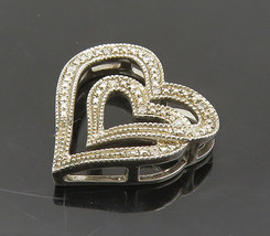 925 Sterling Silver - Shiny Genuine Diamonds Open Love Heart Pendant - PT12435 - £43.29 GBP