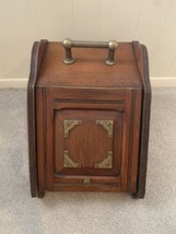 Antique Wooden Coal Scuttle Box Brass Accents - Victorian  Fireplace Per... - $189.00