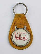 Vintage Plymouth Volare Yellow leather Keychain FOB metal coin back - $10.29