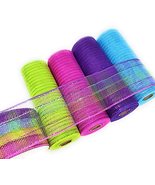 Vibrant Four Color 4&quot; and 10&quot; Metallic Deco Mesh Ribbon Rolls (Fuchsia, ... - £30.89 GBP